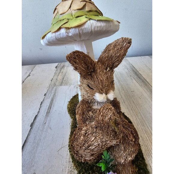 Vintage sisal bottle brush bunny rabbit mushroom Easter spring decor statue figu - Picture 6 of 8